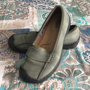 Olive suede Keen loafers